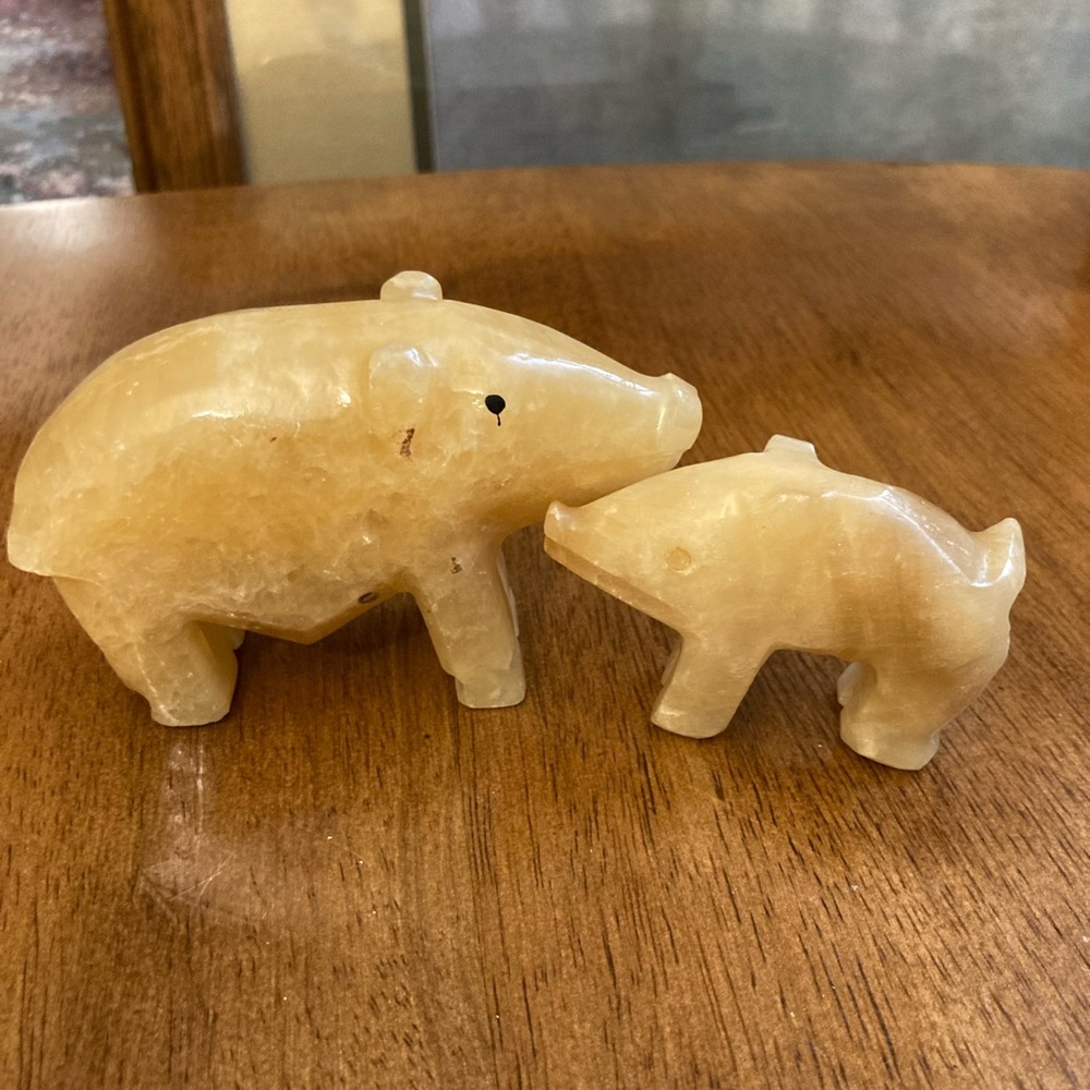 Smooth Carved Orange Stone Pigs with Organic Stone Rough Spots